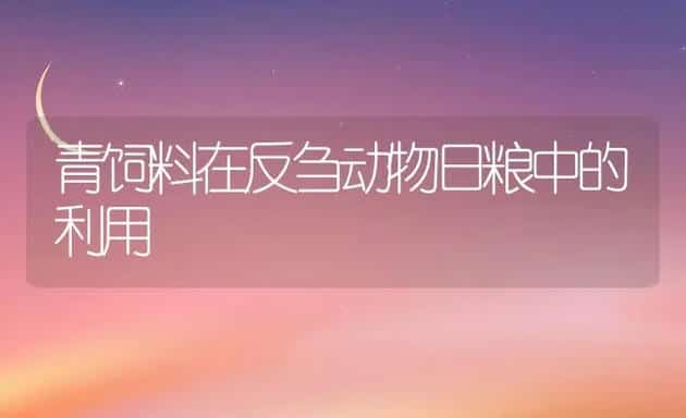 青饲料在反刍动物日粮中的利用 | 动物养殖饲料