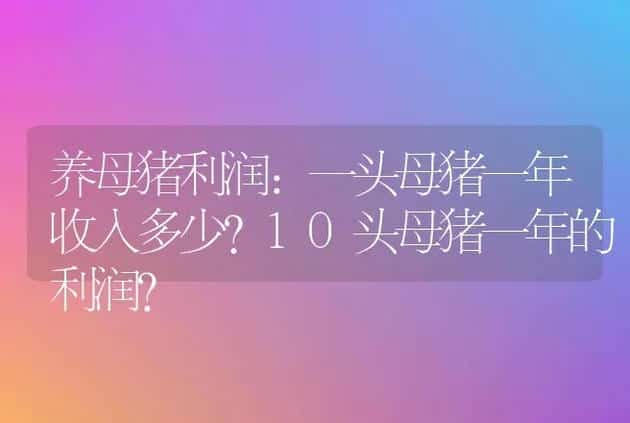 养母猪利润：一头母猪一年收入多少？10头母猪一年的利润？ | 养殖致富